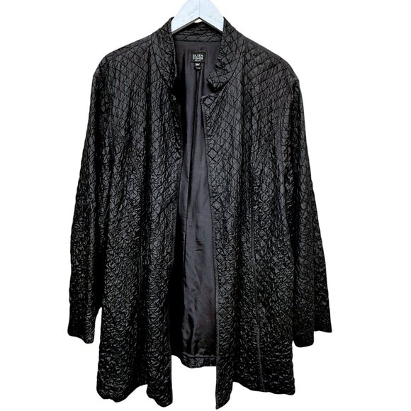 EILEEN FISHER Silk Quilted Jacket Plus Size 2X Black Light Coat Magnetic Close - Picture 1 of 11